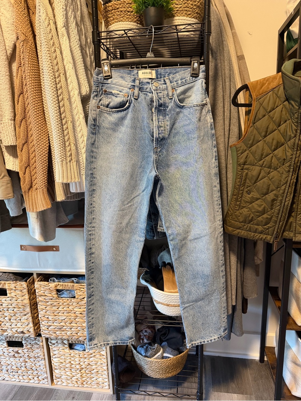 AGOLDE High Rise Relaxed Straight Crop Jeans Size 23 Light Wash Button Fly